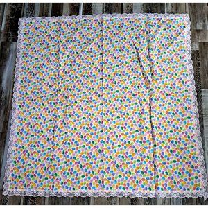 Jelly Bean Tablecloth Handmade Easter Lace Edge Spring Festive Square 41.5"